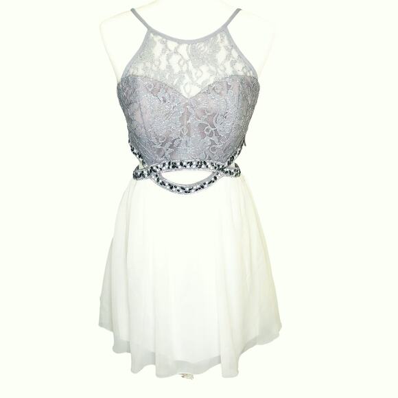 Speechless Silver Sparkle White Beaded Party Prom Homecoming Dress 9